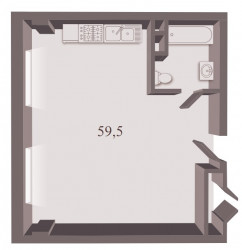 Однокомнатная квартира 59.5 м²