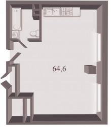 Однокомнатная квартира 64.6 м²